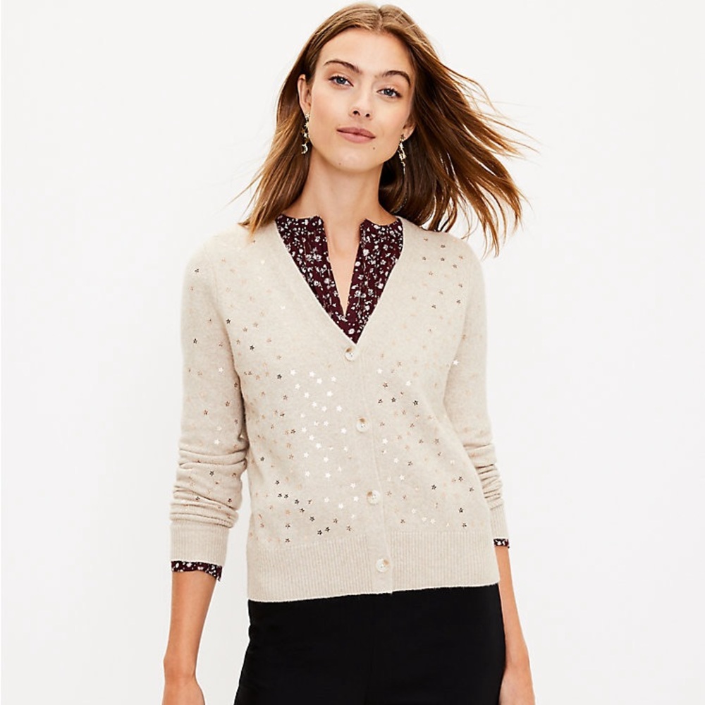 LOFT Star Sequin V-Neck Cardigan